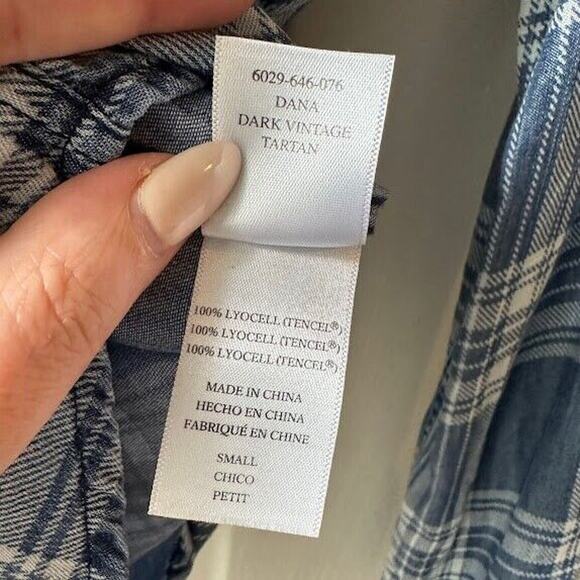 Rails Blue Dana Dark Vintage Tartan Cropped Button Down Long Sleeve Small - Picture 4 of 5